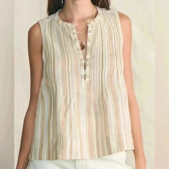 Faherty Tops - Faherty Isha Natural Bombay Stripe Linen Sleeveless Top Size Small